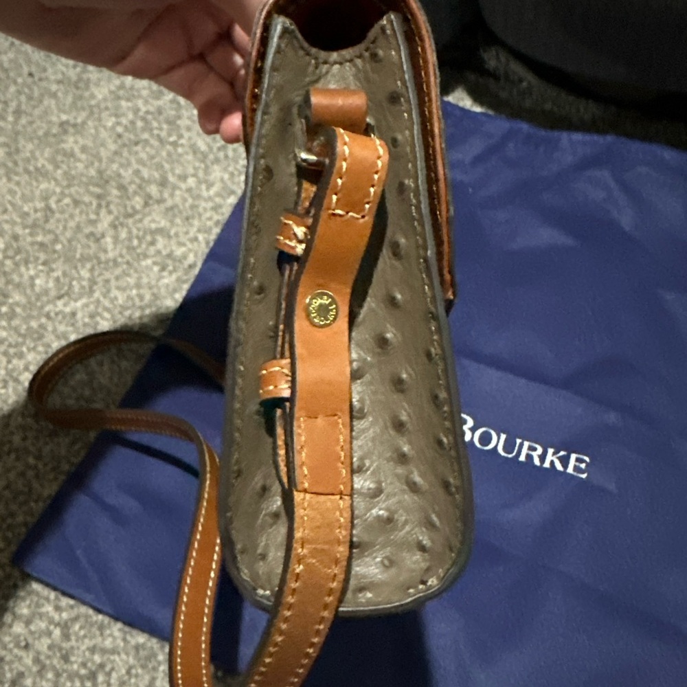 Dooney & Bourke Lacey Ostrich Brown Crossbody Bag Purse - Picture 3 of 11